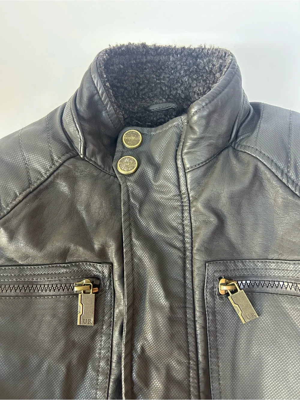 Urban Republic Boys Size 8 Black Faux Leather Moto Jacket Sherpa Lined NWT